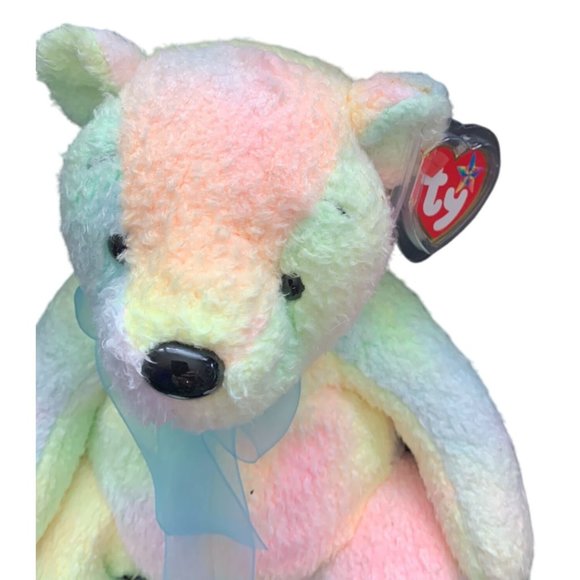 Ty Beanie Buddies Tye Dye Blue Bow Multicolor Plush Stuffed Animal Toy Bear Mell - Picture 2 of 5